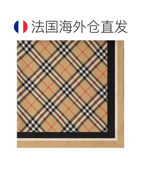 欧洲直邮自营Burberry博柏利 女士沙色丝质格纹印花围巾