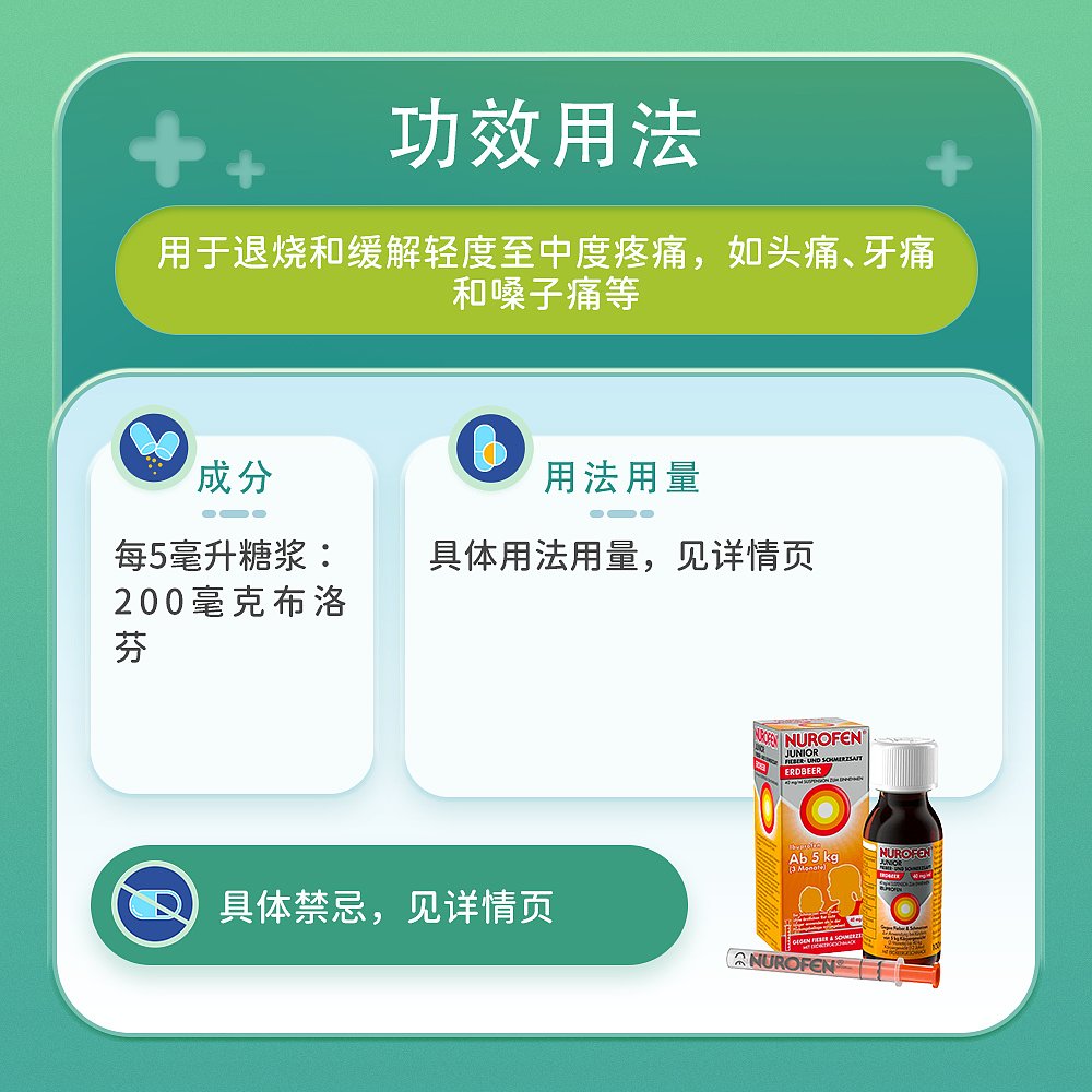 欧洲直邮Nurofen儿童布洛芬退烧止痛糖浆果味100ml/瓶（草莓味） - 图3