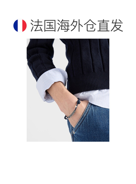 自营欧洲直邮PRADA普拉达 男士海军蓝色纳帕皮革字母徽标手链