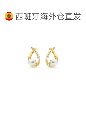 欧洲直邮LUXENTER Renci白色珍珠耳环 18K黄金电镀 西班牙轻奢珠