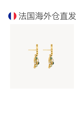 欧洲直邮自营YSL圣罗兰 CASSANDRE女士绿色/金色心形水晶耳环配饰