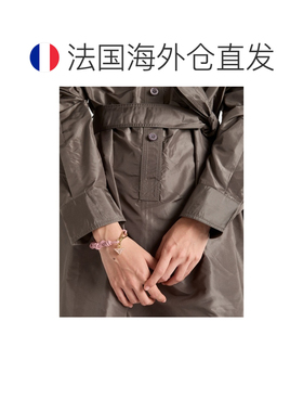 自营欧洲直邮PRADA普拉达 女士蜜桃色纳帕皮革编织三角徽标手链