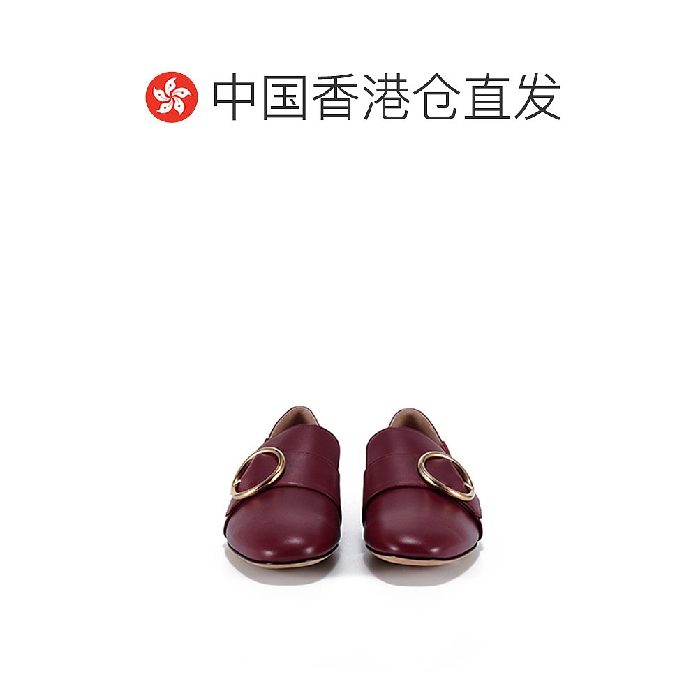 香港直邮BALLY女裝酒红色徽标平底鞋圆扣皮鞋(B730)-图1