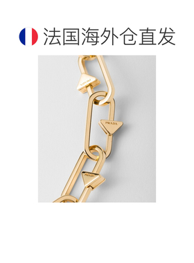 自营欧洲直邮Prada普拉达 女士金色三角标识金属吊坠项链