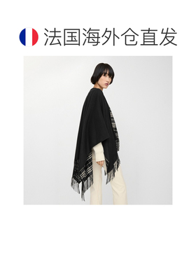 自营欧洲直邮Burberry博柏利 Check女士黑色/米色羊毛可翻转斗篷