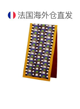 欧洲直邮自营MIU MIU缪缪 女士靛蓝色/芥末色丝质几何图案印花围