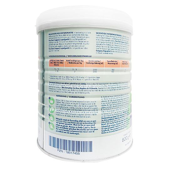 2 latas de leche de cabra ecológica holandesa por correo directo europeo PUREGOAT leche de cabra infantil en polvo 3 etapas de nutrición 800 g