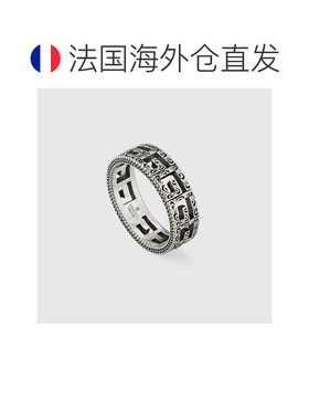 自营欧洲直邮Gucci/古驰 男女通用银色金属花纹刻印双G镂空戒指
