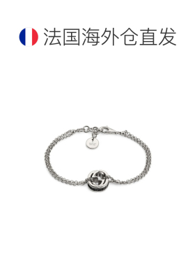 自营欧洲直邮GUCCI古驰 Interlocking女士银色/黑色水晶链条手链