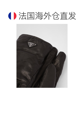 自营欧洲直邮Prada普拉达 男士黑色羔羊皮金属三角标识手套皮手套