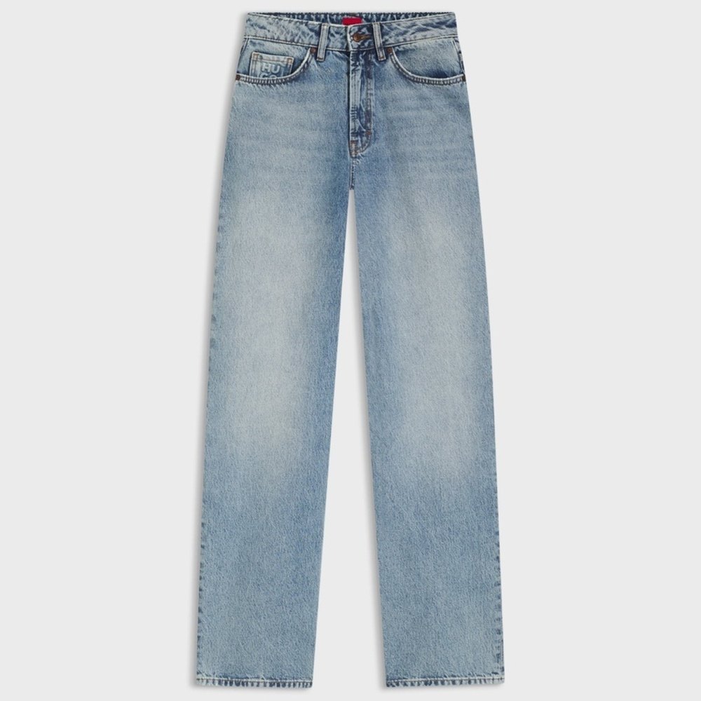 自营欧洲直邮Hugo Boss 女士浅蓝色棉阔腿休闲牛仔裤,淘宝优惠券,粉丝福利购,淘宝优惠卷