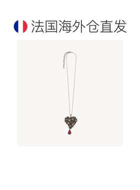 自营欧洲直邮YSL圣罗兰 女士黑色/红色水晶树脂金属心形项链