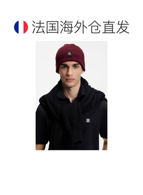 欧洲直邮自营HUGO BOSS雨果博斯 男士酒红色羊毛徽标针织帽