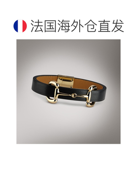 自营欧洲直邮GUCCI古驰 男士黑色皮革马衔扣手链配饰