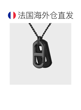 自营欧洲直邮Hugo Boss 男士黑色不锈钢logo标签项链吊坠
