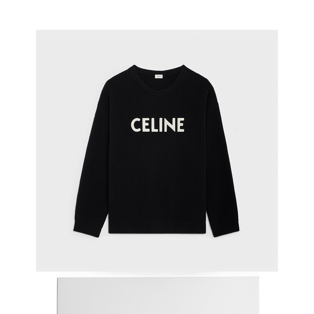 Celine思琳女士羊毛衫徽标Logo刺绣大版型圆领套头 - 图3