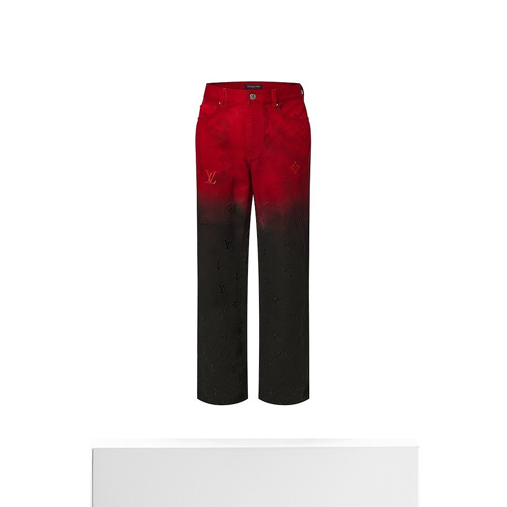 欧洲直邮LV/路易威登 23新款 男士黑色/红色纯棉扎染效果牛仔长裤