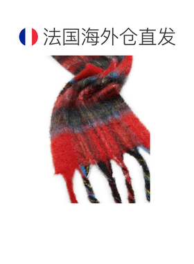 自营欧洲直邮ACNE STUDIOS 女士红色/蓝色格纹马海毛流苏围巾配饰