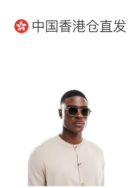 1h可退 香港直邮ASOS 男士 设计尖角圆形金属烟灰色渐变镜片淡金
