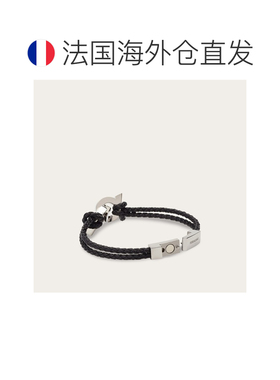 自营欧洲直邮Ferragamo菲拉格慕 Gancini男士黑色牛皮编织手链