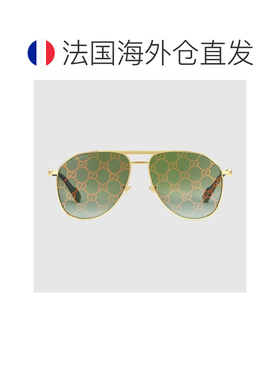 自营欧洲直邮Gucci古驰女士金色金属飞行员框太阳镜墨镜