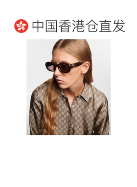 1h可退 香港直邮Gucci 古驰 女士 双G椭圆形太阳眼镜 brown棕色