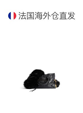 欧洲直邮自营Balenciaga巴黎世家 女士黑色聚酯纤维人造皮草单肩