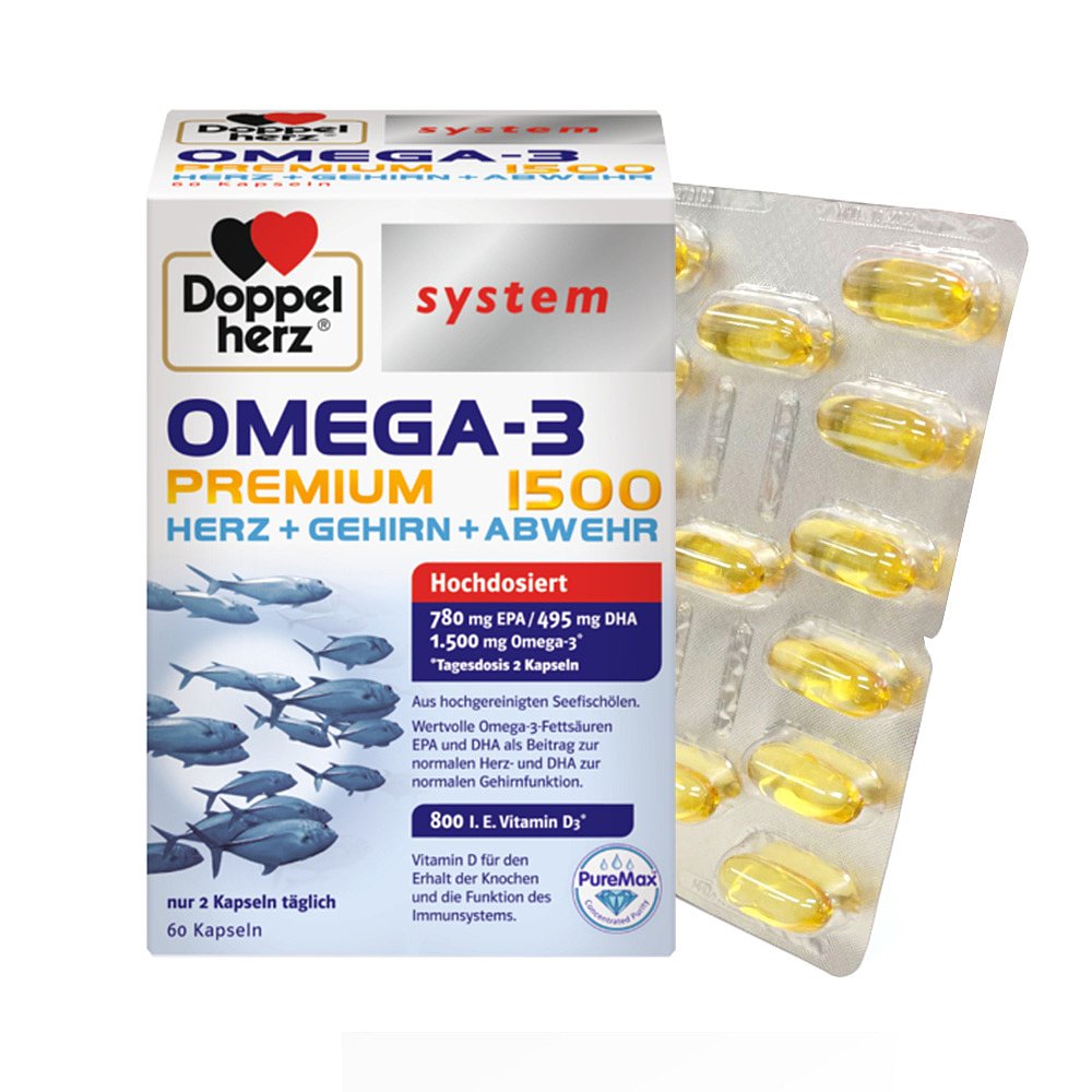 欧洲直邮德国双心Doppelherz钻石深海鱼油omega3软胶囊DHA60粒装 - 图0