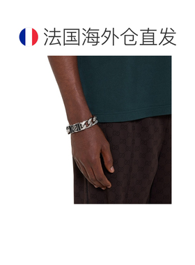 自营欧洲直邮GUCCI古驰 Interlocking男士钯色黄铜黑色珐琅链条手