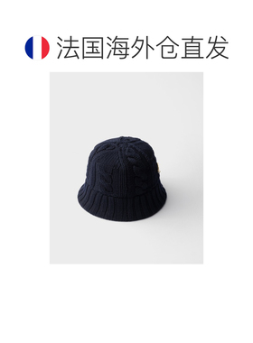 自营欧洲直邮PRADA普拉达 女士蓝色羊毛绞花针织珐琅三角徽标渔夫