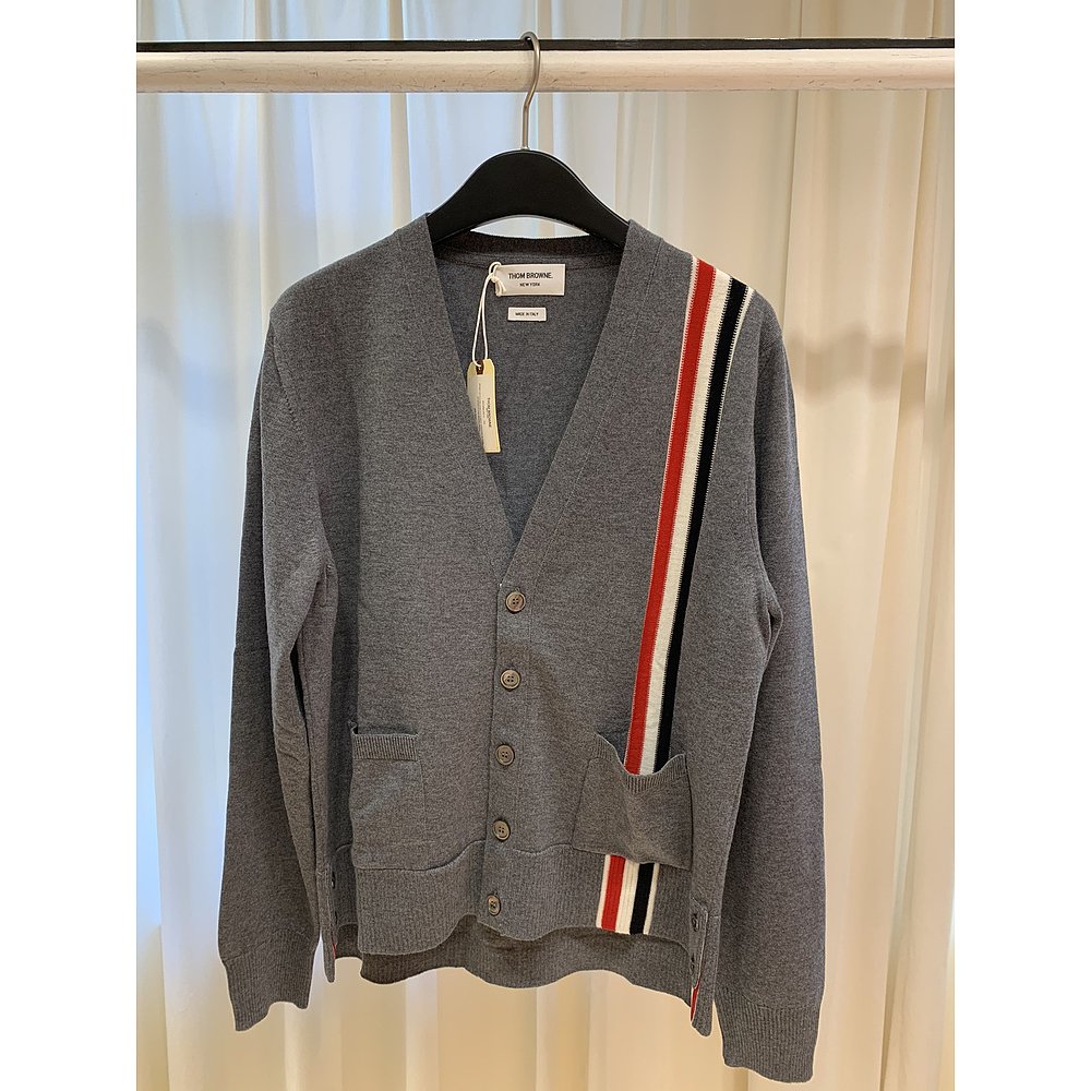 香港直邮Thom Browne 藏青色条纹羊毛开衫 MKC288A00014 - 图2