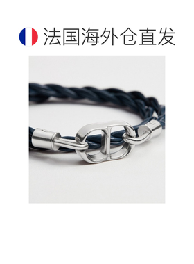 自营欧洲直邮Dior迪奥 CD Icon男士藏青色小牛皮编织双圈手链