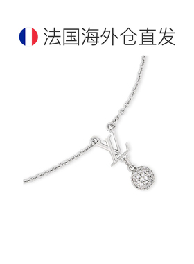 自营欧洲直邮LV路易威登 Iconic女士银灰色金属链条水晶吊坠项链