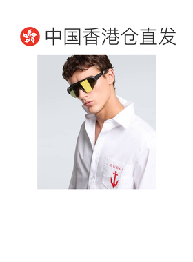 1h可退 香港直邮Gucci 古驰 男士 徽标防护罩太阳眼镜 black黑色