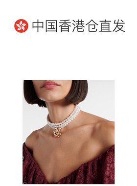 1h可退 香港直邮Self-Portrait 女士 水晶装饰花朵短项链珍珠