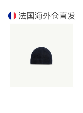 欧洲直邮自营MONCLER盟可睐 男孩藏青色羊毛三色边饰针织帽帽子