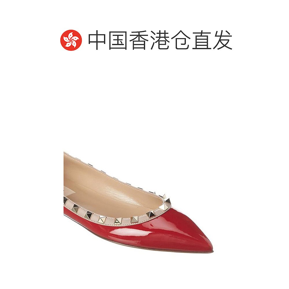 【99新未使用】香港直邮VALENTINO 女士红色牛皮亮面铆钉平底船鞋