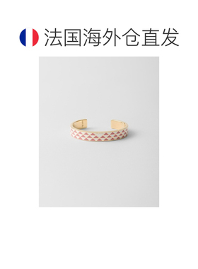 自营欧洲直邮Prada普拉达 女士白色/花瓣木色金属三角徽标手镯