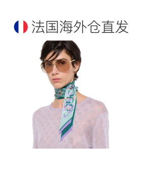 自营欧洲直邮GUCCI古驰 女士海蓝色/淡紫色真丝印花发带