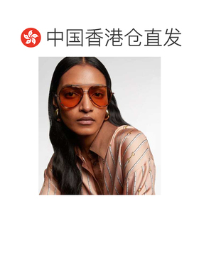 1h可退 香港直邮Gucci 古驰 女士 GG 小飞行员太阳眼镜 brown棕色