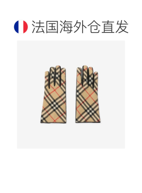 自营欧洲直邮Burberry博柏利 女士沙米色羊毛按扣开合格纹手套