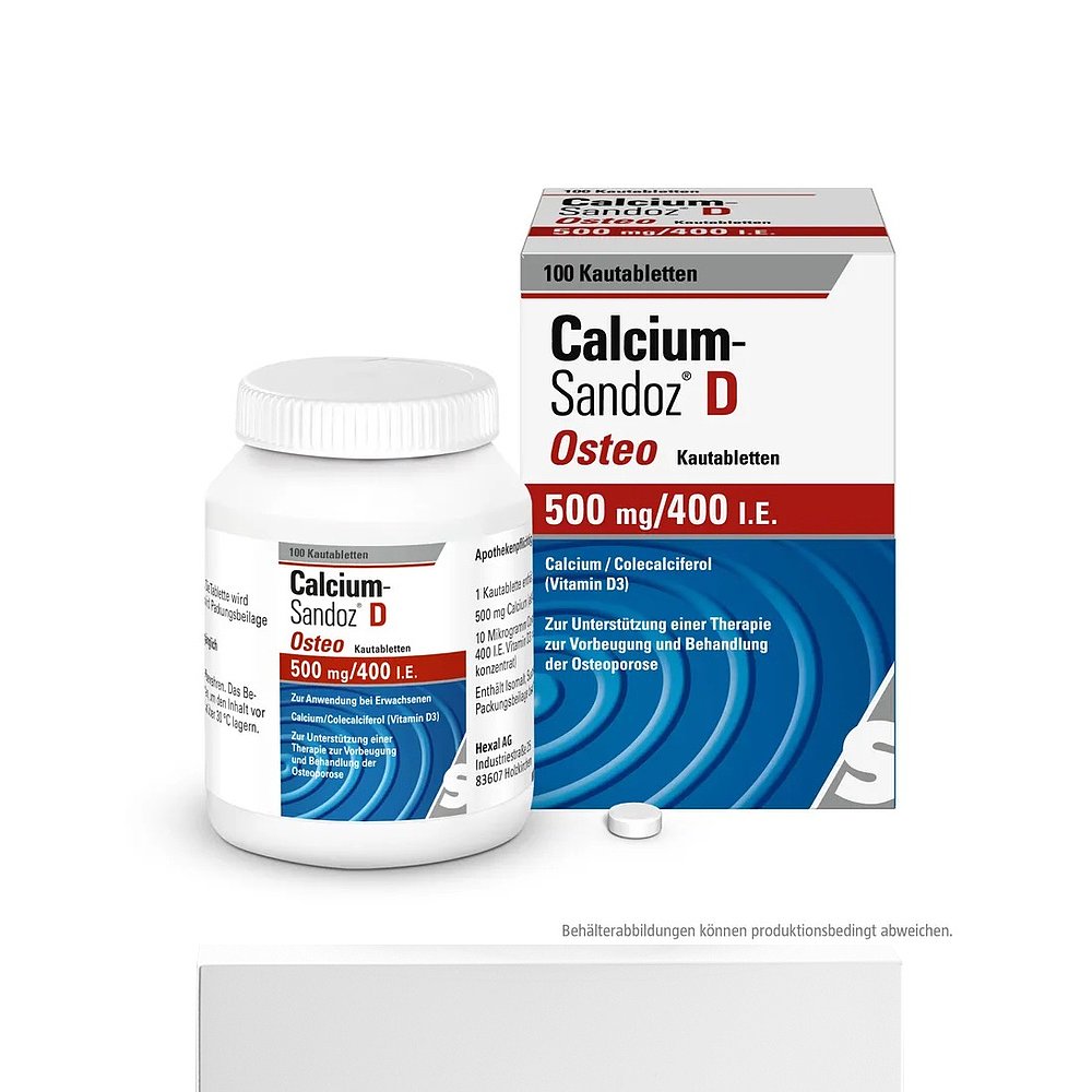 European direct mail German pharmacy Sandoz adult high-dose calcium + vitamin D3 chewable tablets 100 bone health