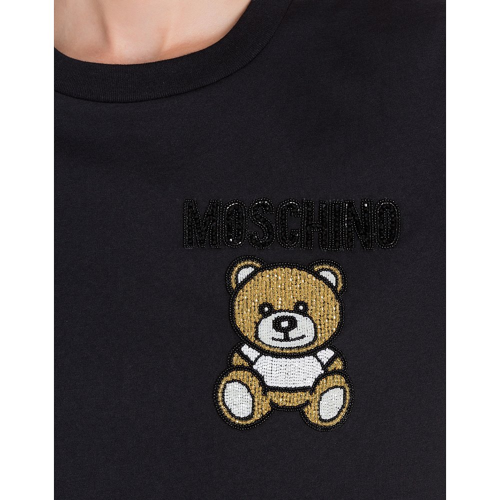 香港直邮Moschino莫斯奇诺女士珠饰泰迪熊T恤-图2