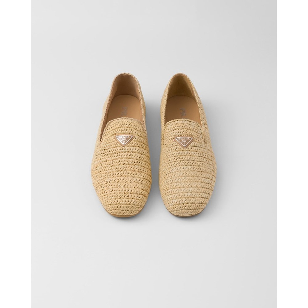 自营欧洲直邮Prada普拉达 男士自然色粘胶纤维金属三角标识乐福鞋 - 图2