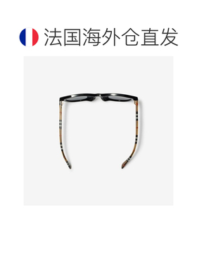 自营欧洲直邮Burberry博柏利 女士黑色醋酸纤维管状格纹镜臂圆框