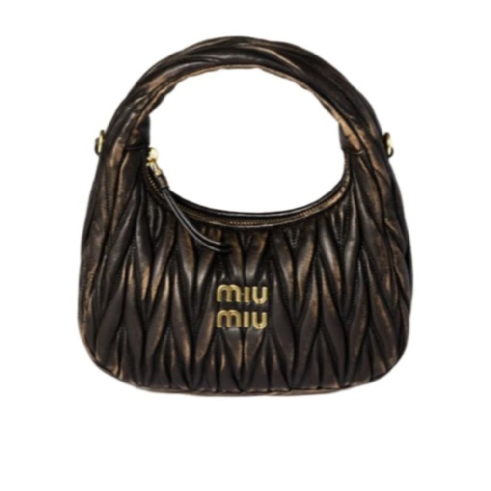 香港直邮Miu Miu 绗缝纳帕皮革手提包 5BC125AF6QVOOY - 图2