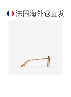 自营欧洲直邮Burberry博柏利 女士米黄色醋酸纤维方框管状格纹镜