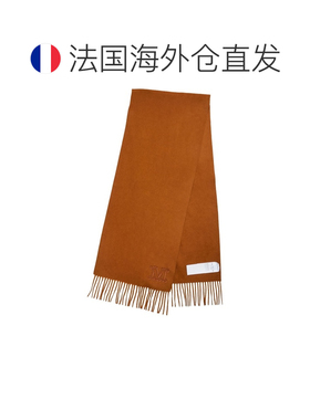 欧洲直邮自营MAX MARA Wsdalia女士驼色羊绒流苏边刺绣Logo围巾