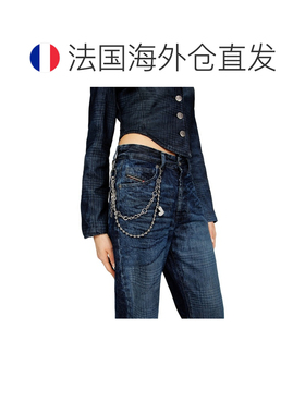 自营欧洲直邮Diesel迪赛 女士银灰色金属心形logo吊坠叠层项链
