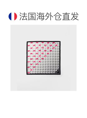欧洲直邮自营PRADA普拉达 女士黑色/白色丝质印花斜纹方巾